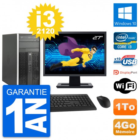 PC Tour HP Pro 6300 CMT Ecran 27" i3-2120 RAM 4Go Disque Dur 1To Windows 10 Wifi