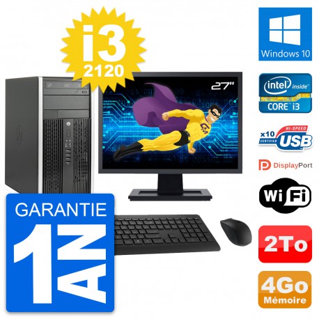 PC Tour HP Pro 6300 CMT Ecran 27" i3-2120 RAM 4Go Disque Dur 2To Windows 10 Wifi