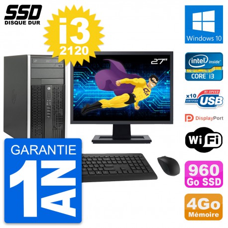 PC Tour HP 6300 CMT Ecran 27" Intel i3-2120 RAM 4Go SSD 960Go Windows 10 Wifi