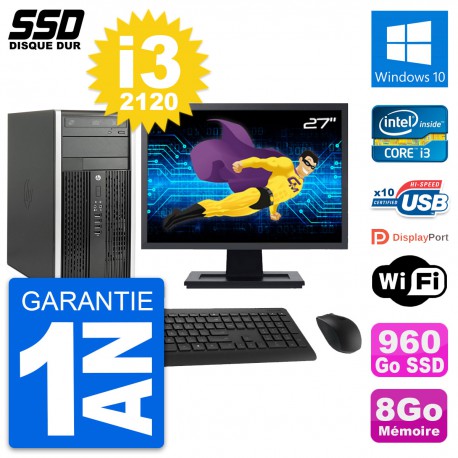 PC Tour HP 6300 CMT Ecran 27" Intel i3-2120 RAM 8Go SSD 960Go Windows 10 Wifi