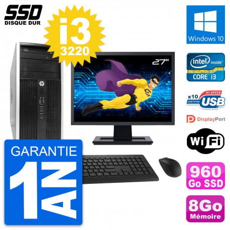 PC Tour HP 6300 CMT Ecran 27" Intel i3-3220 RAM 8Go SSD 960Go Windows 10 Wifi