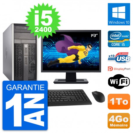 PC Tour HP Pro 6300 CMT Ecran 19" i5-2400 RAM 4Go Disque Dur 1To Windows 10 Wifi