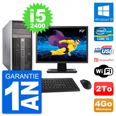 PC Tour HP Pro 6300 CMT Ecran 19" i5-2400 RAM 4Go Disque Dur 2To Windows 10 Wifi