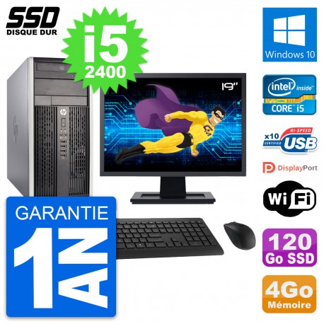 PC Tour HP 6300 CMT Ecran 19" Intel i5-2400 RAM 4Go SSD 120Go Windows 10 Wifi