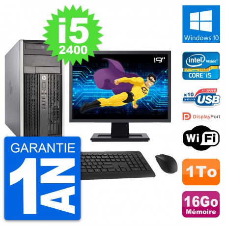 PC Tour HP 6300 CMT Ecran 19" i5-2400 RAM 16Go Disque Dur 1To Windows 10 Wifi