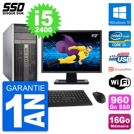 PC Tour HP 6300 CMT Ecran 19" Intel i5-2400 RAM 16Go SSD 960Go Windows 10 Wifi
