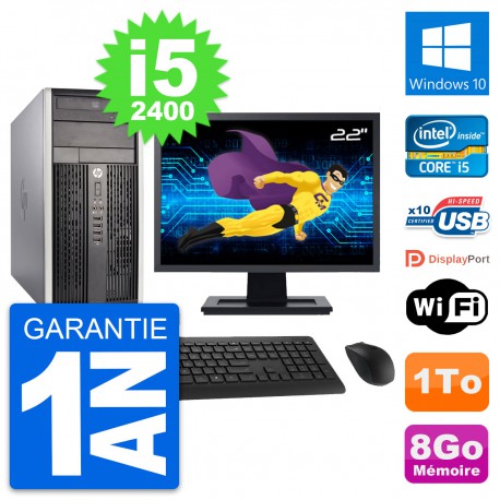 PC Tour HP Pro 6300 CMT Ecran 22" i5-2400 RAM 8Go Disque Dur 1To Windows 10 Wifi