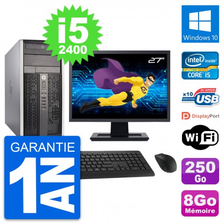 PC Tour HP Pro 6300 CMT Ecran 27" i5-2400 RAM 8Go Disque 250Go Windows 10 Wifi