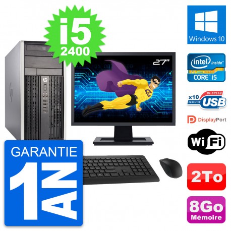 PC Tour HP Pro 6300 CMT Ecran 27" i5-2400 RAM 8Go Disque Dur 2To Windows 10 Wifi