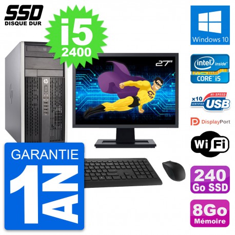 PC Tour HP 6300 CMT Ecran 27" Intel i5-2400 RAM 8Go SSD 240Go Windows 10 Wifi