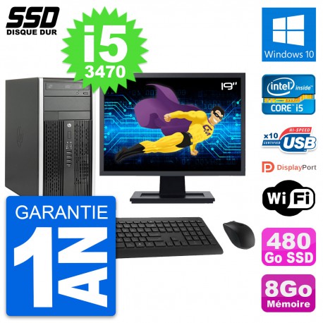 PC Tour HP 6300 CMT Ecran 19" Intel i5-3470 RAM 8Go SSD 480Go Windows 10 Wifi