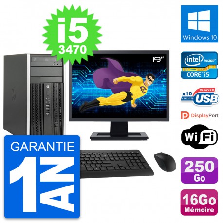 PC Tour HP Pro 6300 CMT Ecran 19" i5-3470 RAM 16Go Disque 250Go Windows 10 Wifi