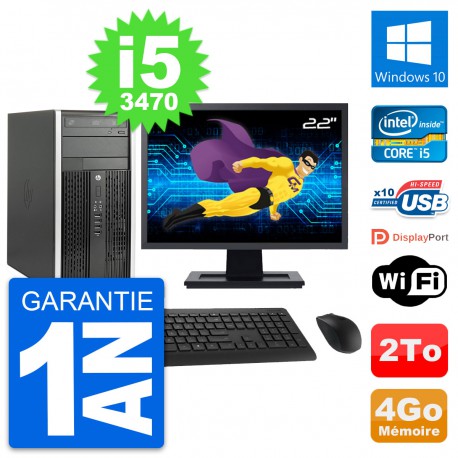 PC Tour HP Pro 6300 CMT Ecran 22" i5-3470 RAM 4Go Disque Dur 2To Windows 10 Wifi