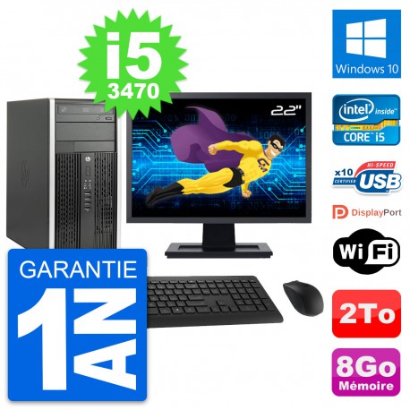 PC Tour HP Pro 6300 CMT Ecran 22" i5-3470 RAM 8Go Disque Dur 2To Windows 10 Wifi