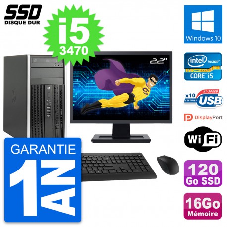 PC Tour HP 6300 CMT Ecran 22" Intel i5-3470 RAM 16Go SSD 120Go Windows 10 Wifi