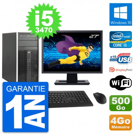 PC Tour HP Pro 6300 CMT Ecran 27" i5-3470 RAM 4Go Disque 500Go Windows 10 Wifi