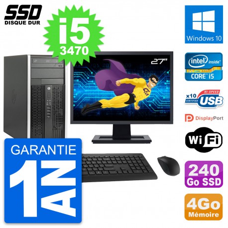 PC Tour HP 6300 CMT Ecran 27" Intel i5-3470 RAM 4Go SSD 240Go Windows 10 Wifi