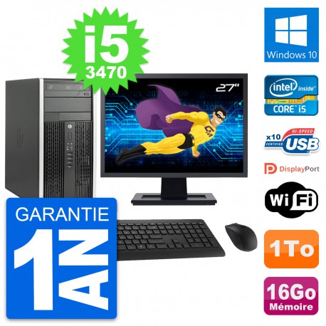 PC Tour HP Pro 6300 CMT Ecran 27" i5-3470 RAM 16Go Disque 1To Windows 10 Wifi