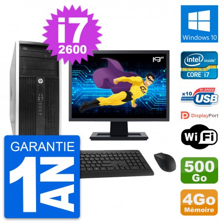 PC Tour HP Pro 6300 CMT Ecran 19" i7-2600 RAM 4Go Disque 500Go Windows 10 Wifi