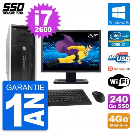 PC Tour HP 6300 CMT Ecran 22" Intel i7-2600 RAM 4Go SSD 240Go Windows 10 Wifi