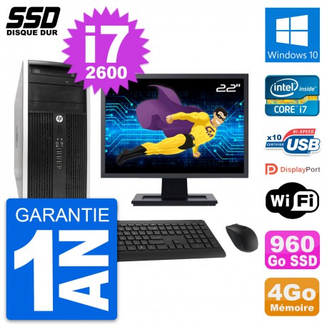PC Tour HP 6300 CMT Ecran 22" Intel i7-2600 RAM 4Go SSD 960Go Windows 10 Wifi