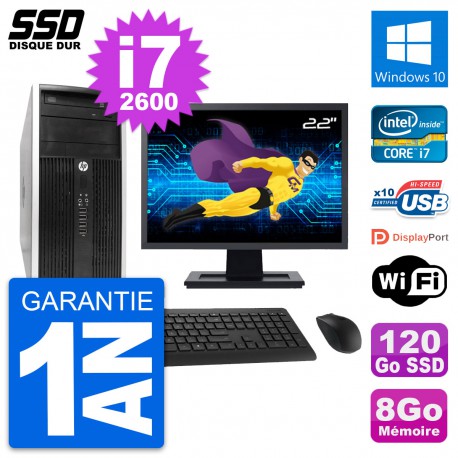 PC Tour HP 6300 CMT Ecran 22" Intel i7-2600 RAM 8Go SSD 120Go Windows 10 Wifi