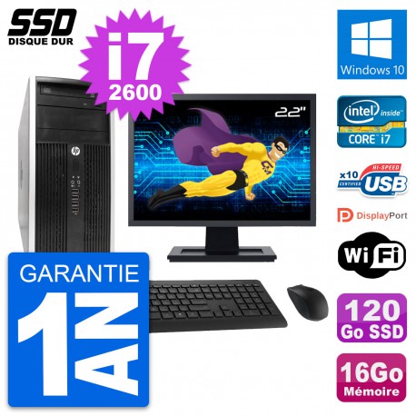 PC Tour HP 6300 CMT Ecran 22" Intel i7-2600 RAM 16Go SSD 120Go Windows 10 Wifi