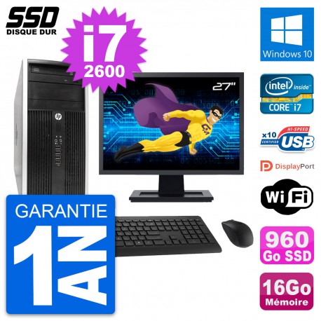 PC Tour HP 6300 CMT Ecran 27" Intel i7-2600 RAM 16Go SSD 960Go Windows 10 Wifi