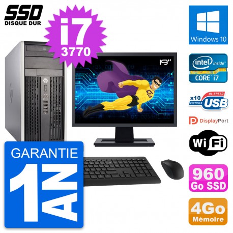 PC Tour HP 6300 CMT Ecran 19" Intel i7-3770 RAM 4Go SSD 960Go Windows 10 Wifi