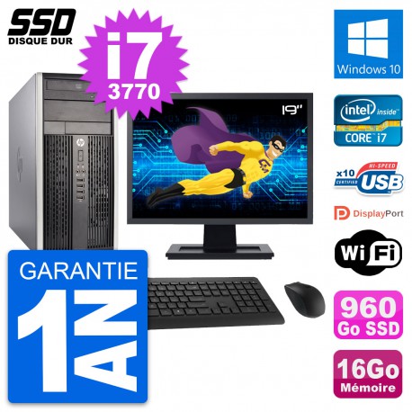 PC Tour HP 6300 CMT Ecran 19" Intel i7-3770 RAM 16Go SSD 960Go Windows 10 Wifi