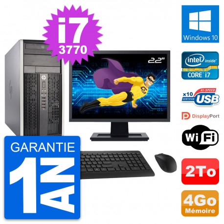 PC Tour HP Pro 6300 CMT Ecran 22" i7-3770 RAM 4Go Disque Dur 2To Windows 10 Wifi