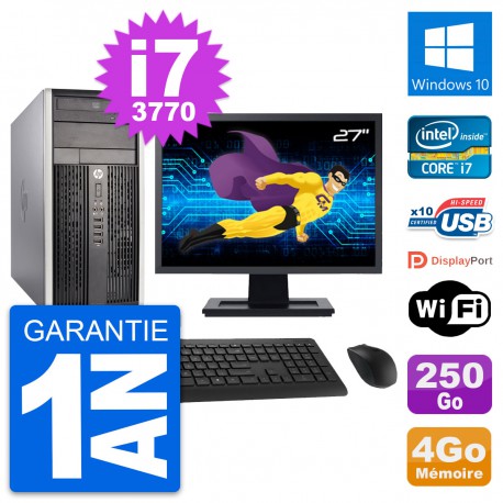 PC Tour HP Pro 6300 CMT Ecran 27" i7-3770 RAM 4Go Disque 250Go Windows 10 Wifi