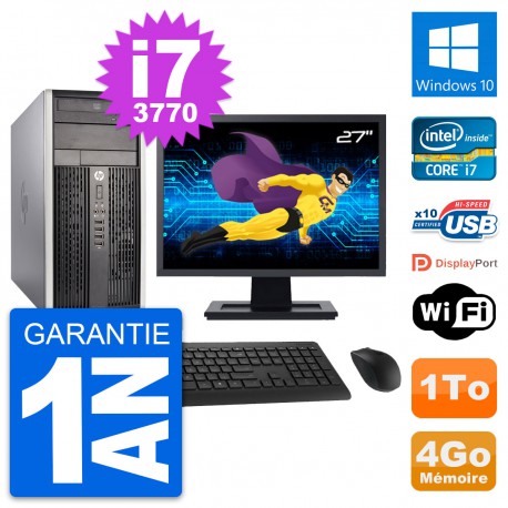 PC Tour HP Pro 6300 CMT Ecran 27" i7-3770 RAM 4Go Disque Dur 1To Windows 10 Wifi