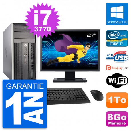 PC Tour HP Pro 6300 CMT Ecran 27" i7-3770 RAM 8Go Disque Dur 1To Windows 10 Wifi