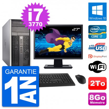 PC Tour HP Pro 6300 CMT Ecran 27" i7-3770 RAM 8Go Disque Dur 2To Windows 10 Wifi