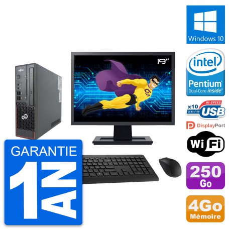 Mini PC Fujitsu C720 SFF Ecran 19" G3220 RAM 4Go Disque 250Go Windows 10 Wifi