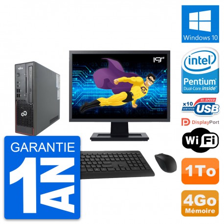 Mini PC Fujitsu C720 SFF Ecran 19" G3220 RAM 4Go Disque Dur 1To Windows 10 Wifi