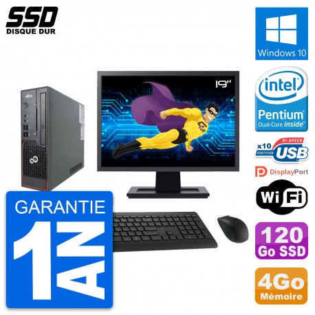 Mini PC Fujitsu C720 SFF Ecran 19" Intel G3220 RAM 4Go SSD 120Go Windows 10 Wifi