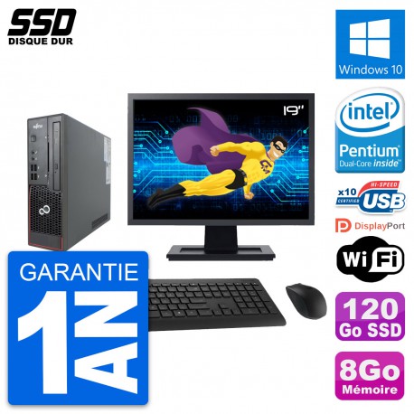 Mini PC Fujitsu C720 SFF Ecran 19" Intel G3220 RAM 8Go SSD 120Go Windows 10 Wifi