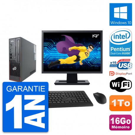Mini PC Fujitsu C720 SFF Ecran 19" G3220 RAM 16Go Disque 1To Windows 10 Wifi
