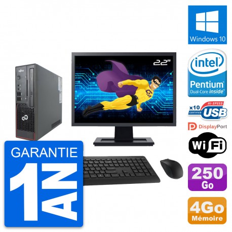 Mini PC Fujitsu C720 SFF Ecran 22" G3220 RAM 4Go Disque 250Go Windows 10 Wifi