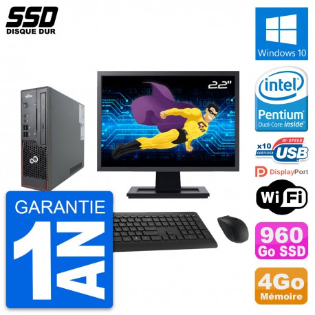 Mini PC Fujitsu C720 SFF Ecran 22" Intel G3220 RAM 4Go SSD 960Go Windows 10 Wifi