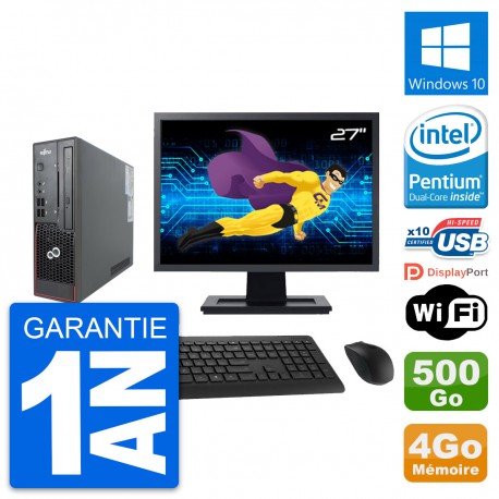 Mini PC Fujitsu C720 SFF Ecran 27" G3220 RAM 4Go Disque 500Go Windows 10 Wifi