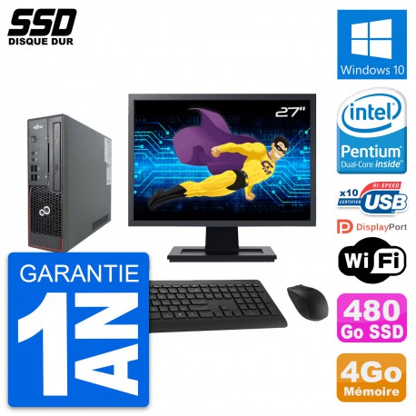 Mini PC Fujitsu C720 SFF Ecran 27" Intel G3220 RAM 4Go SSD 480Go Windows 10 Wifi