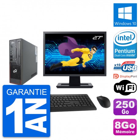 Mini PC Fujitsu C720 SFF Ecran 27" G3220 RAM 8Go Disque 250Go Windows 10 Wifi