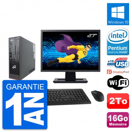 Mini PC Fujitsu C720 SFF Ecran 27" G3220 RAM 16Go Disque 2To Windows 10 Wifi