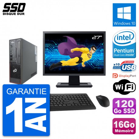Mini PC Fujitsu C720 SFF Ecran 27" G3220 RAM 16Go SSD 120Go Windows 10 Wifi