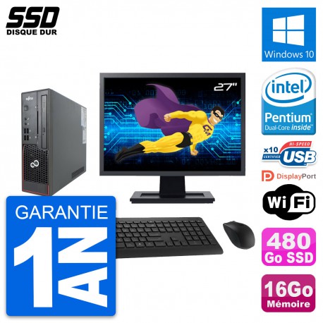 Mini PC Fujitsu C720 SFF Ecran 27" G3220 RAM 16Go SSD 480Go Windows 10 Wifi