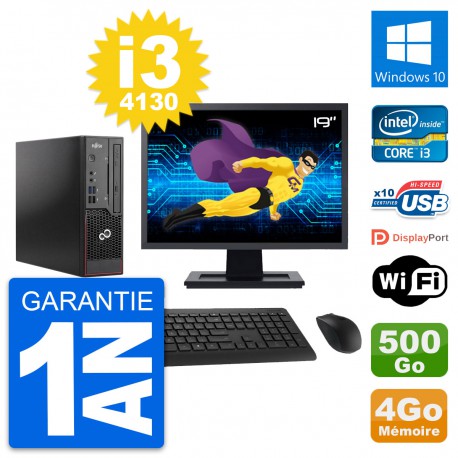 Mini PC Fujitsu C720 SFF Ecran 19" i3-4130 RAM 4Go Disque 500Go Windows 10 Wifi