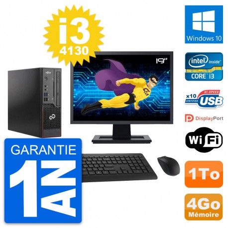 Mini PC Fujitsu C720 SFF Ecran 19" i3-4130 RAM 4Go Disque 1To Windows 10 Wifi